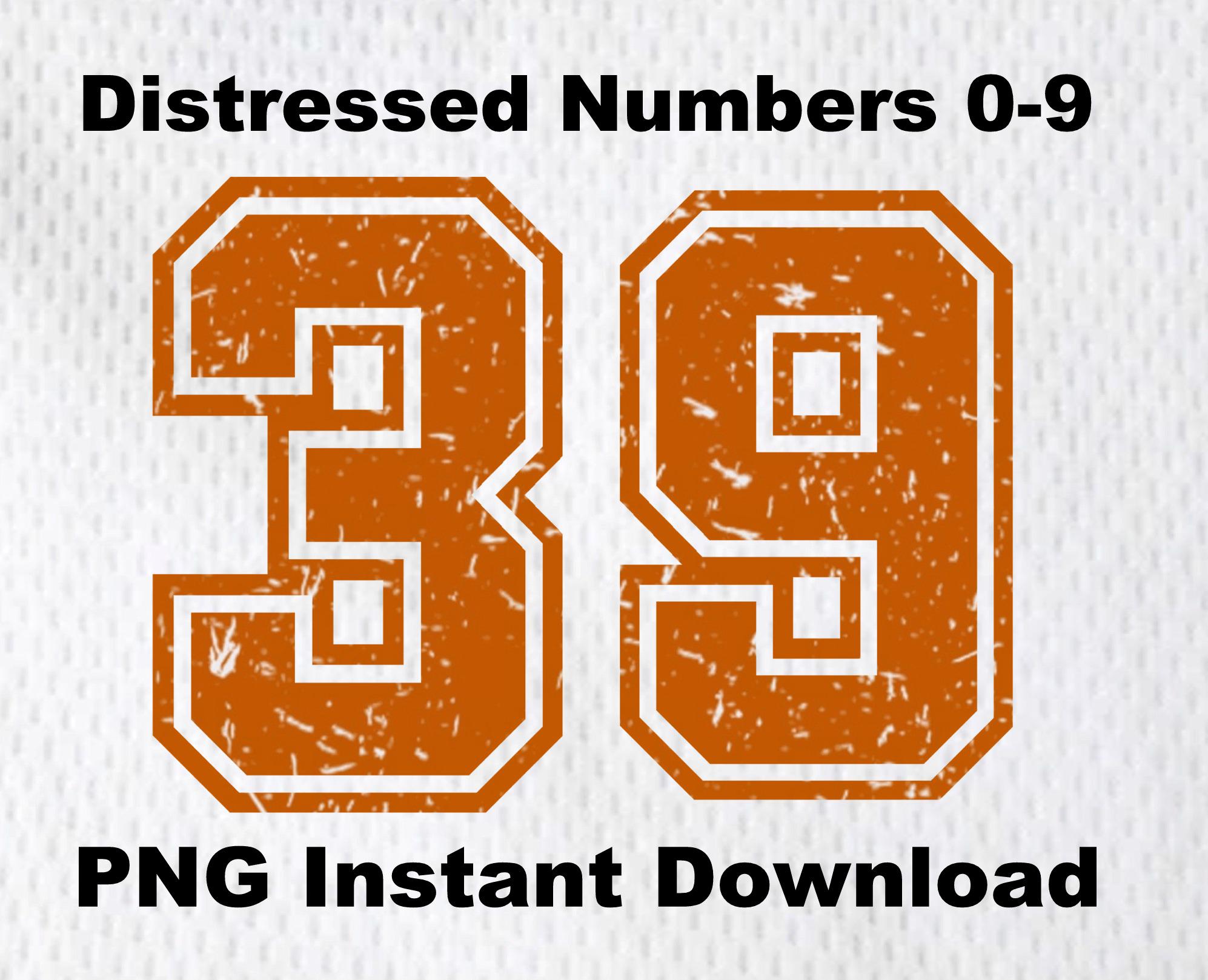 Varsity Numbers PNG Orange Grunge Distressed Numbers 0-9 Instant