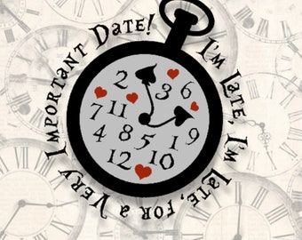 Alice in W Clock SVG We&#39;re All Mad Here I&#39;m Late SVG Graphics T-shirt or Vinyl graphics Cut with Cricut or other Vinyl Cutters