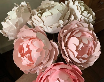 Fake peony, paper peony, faux artificial peonies, realistic flowers for paper flower bouquet.