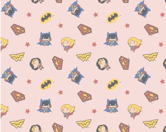 1 Yard DC Comics Cotton Fabric Girl Heroes Toss - Price per 1 Yard