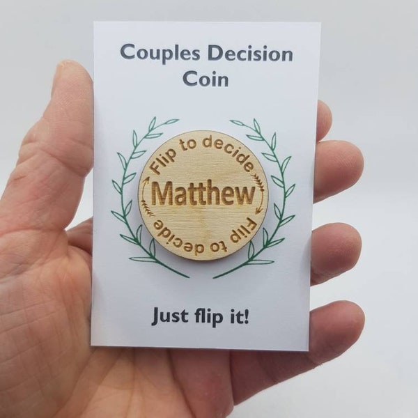 Couples, decision, flip coin, personalised, novelty gift, joke, funny present, Father's Day