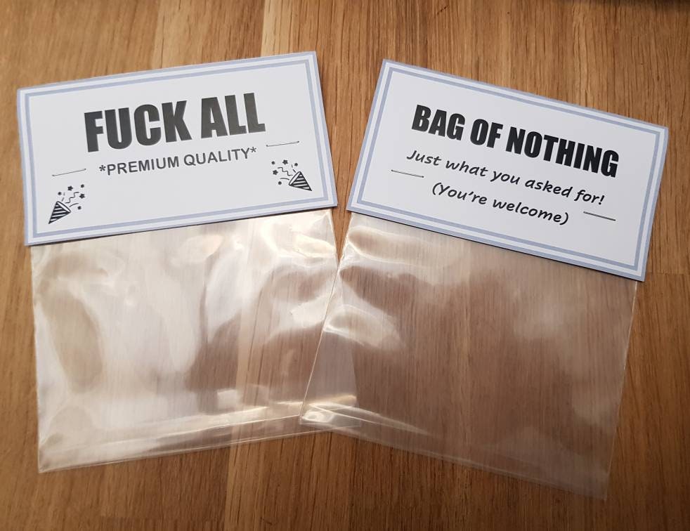 Joke present, bag of nothing, fuck all, novelty gift, Father's Day