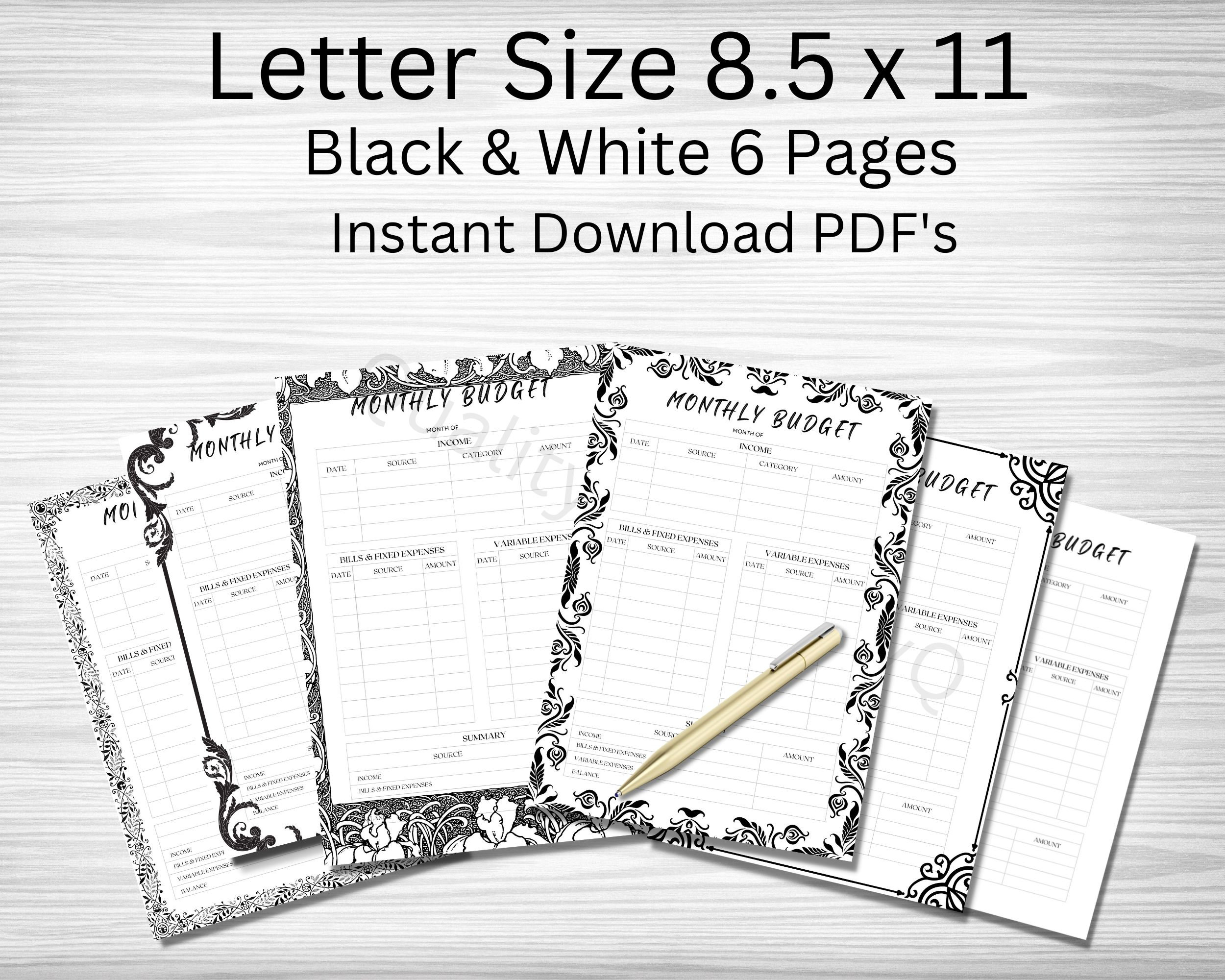 Monthly Budget Sheet Letter Size Minimalist Financial - Etsy