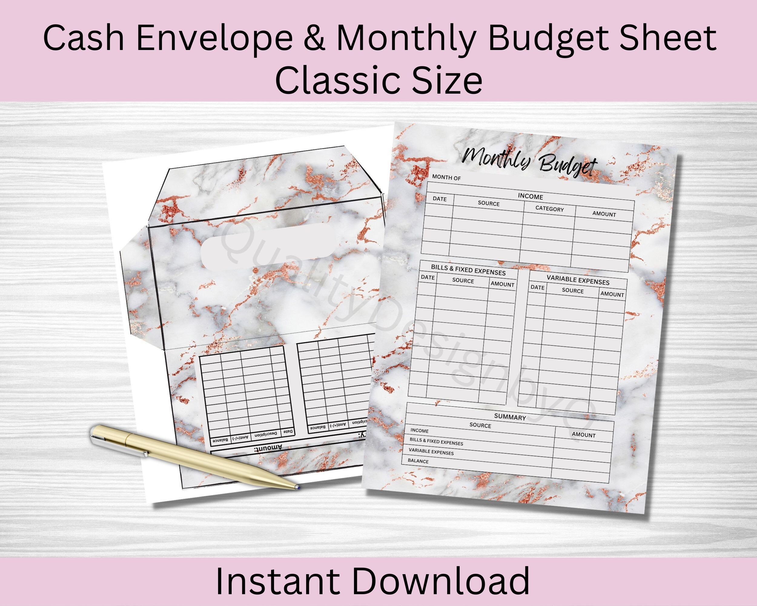 Cash Envelope and Monthly Budget Sheet Instant Download - Etsy