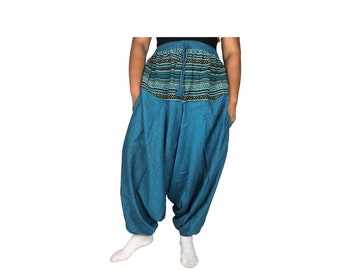 Patterned Solid Harem Genie Low Drop Crotch Pants Handmade Nepal One Size Hippie Boho Fairtrade Unisex Comfortable Pockets Baggy Elastic