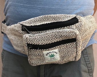 Cute Brown Striped Hemp + Cotton Fanny Pack Soft Waist Pack | Hip Pack | Bum Bag | For Men and Women | 100% VEGAN | Handmade in Nepal Boho