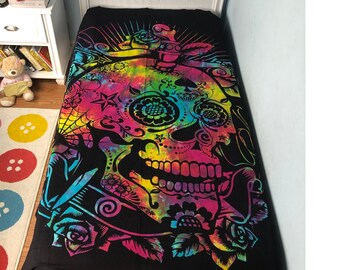 EPIC Head of Skull Indian Tapestry Wall Hanging Boho Bedding Halloween Decor Linen Picnic Bedspread Blanket Wall Art Hippie Boho Tapestry