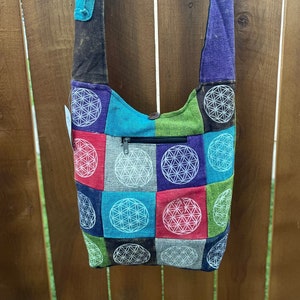 Unique and Colorful Hippie Crossbody Bag Patchwork Shoulder Bag Perfect Beach Bag Flower of Life Design Flower of Life Bag Tote Bag Shopping