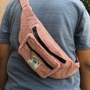 Red Hemp Fanny Pack: Vegan Fair Trade Festival Bum Bag