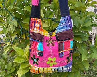 Colorful Flower Patchwork Boho Vegan Shoulder Bag Fair Trade Handmade Multi-Purpose Womens Cross Body Bag Shopping Bag Beach Festival Purse