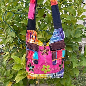 Bunte Blumen Patchwork Boho Vegan Umhängetasche Fair Trade Handgemachte Mehrzweck Damen Umhängetasche Einkaufstasche Strand Festival Geldbörse