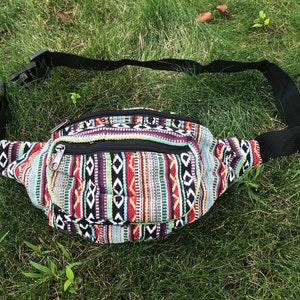 Multi-Purpose  + Nature Design Fanny Pack Waist Pack Adjustable Buckle Belt Purse Bag Handmade Nepal 100% Cotton Hip Bag