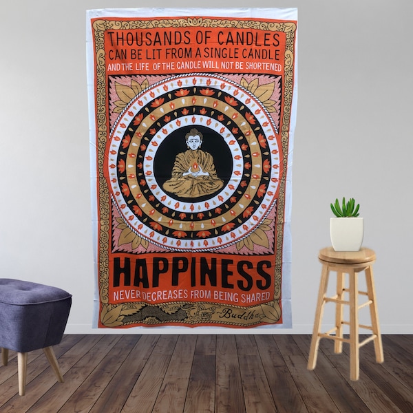 Positivity Buddha Tapestry Happiness Candles Indian Wall Hanging Boho Bedding Psychedelic Bedspread Table Cloth Dorm Decor Hippie Tapestry