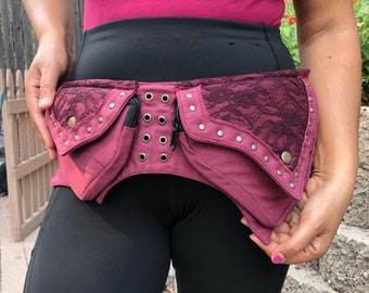 Lacy Lotus Fanny Pack: Handmade Cotton Canvas Hip Bag