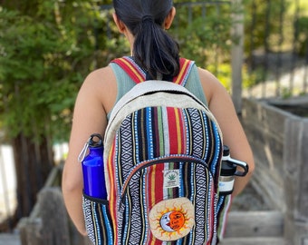 Sun Moon Himalayan Hemp Backpack: Boho Laptop Bag, Fair Trade