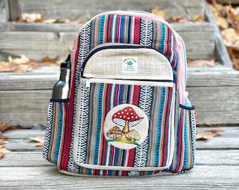 Teal Boho Backpack, Mushroom Embroidery, 100% Cotton  display picture 1