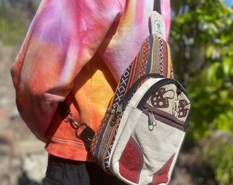 Boho Himalayan Cotton Crossbody Sling Bag: Reisen Wandern Daypack