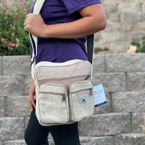 Bolso bandolera unisex único de cáñamo silvestre para viaje, iPad y portátil / 100 % cáñamo / Comercio justo + Hecho a mano / Ajuste cómodo / Bolso boho / Hippie