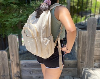 LARGE Hemp Backpack with LAPTOP POCKET Hiking Bag Boho Style Hippie Backpack Chic Travel Bag Fashion Backpack Laptop Bag School Bag Work Bag