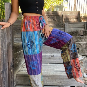 Summer Patchwork Mushroom Pants Colorful Cargo Pants Boho Harem Pants Hippie Clothing for Men and Women Beach Pants Comfy Pants Unisex Boho