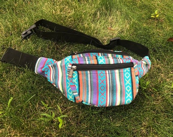 Multi-Purpose  + Nature Design Fanny Pack Waist Pack Adjustable Buckle Belt Purse Bag Handmade Nepal 100% Cotton Hip Bag