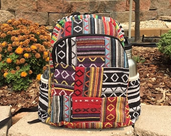 100% Cotton Patchwork Backpack | VEGAN| Fair Trade | Handmade in Nepal | Colorful Beach Festival Hiking Bag | Adjustable Strap | Boho/Hippie