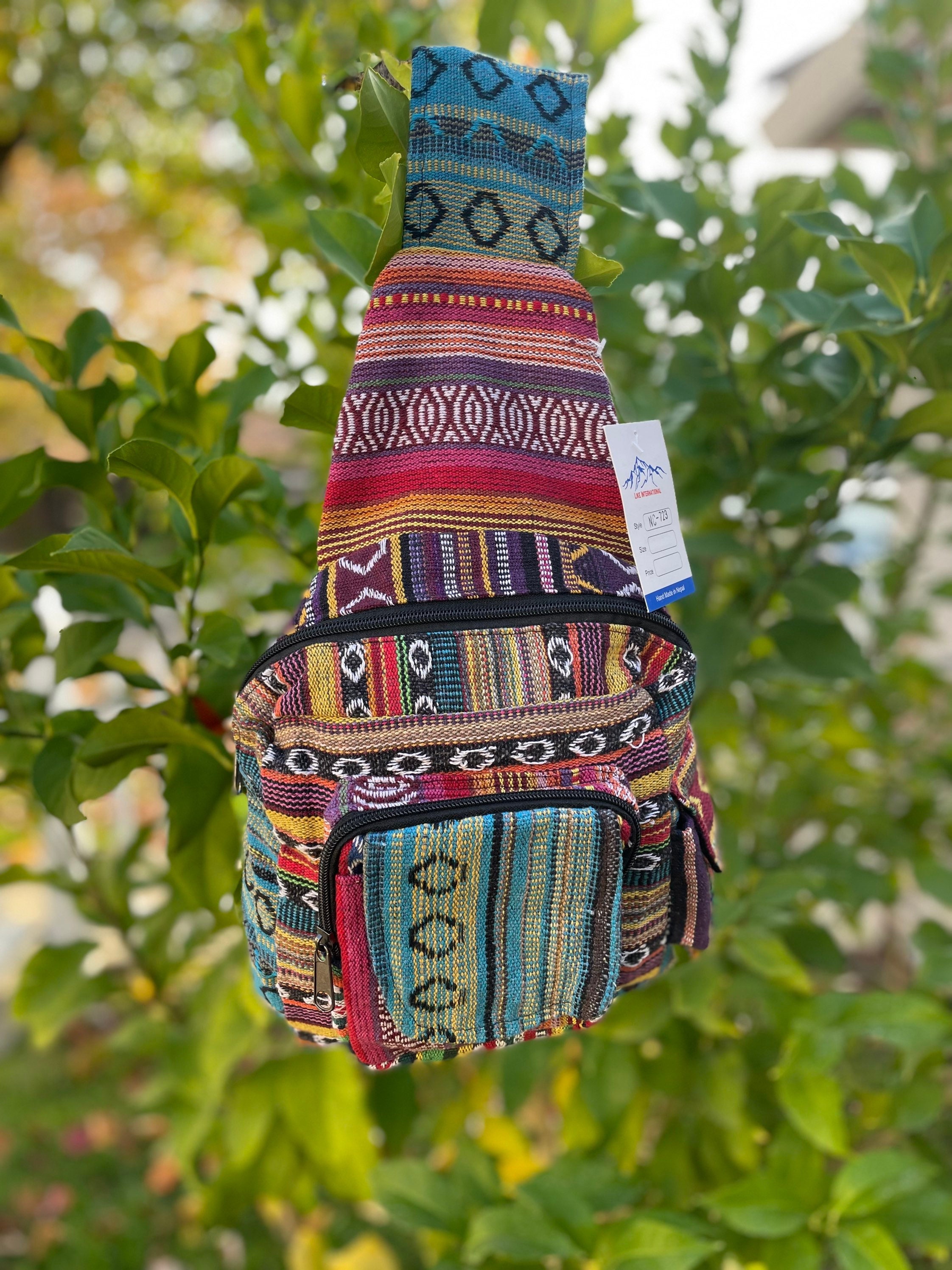 Boho Himalayan Cotton Sling Backpack: Travel Chest Bag - Etsy display picture 3