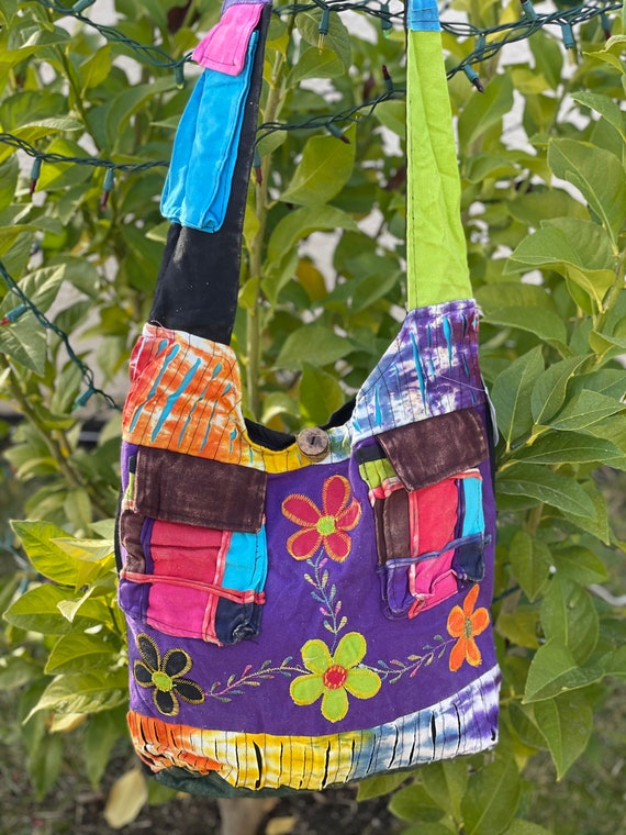 Colorful Flower Patchwork Boho Vegan Shoulder Bag Fair Trade Handmade Multi purpose Womens Cross Body Bag Shopping Bag Beach Festival Purse Etsy