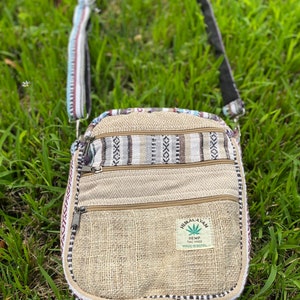 Boho Natural Mini Bag 5 Pocket Passport Bag Travel Bag Hemp Purse Hippie Crossbody Bag GIfts for Her Shoulder Bag Handmade Bag Thanksgiving Beige