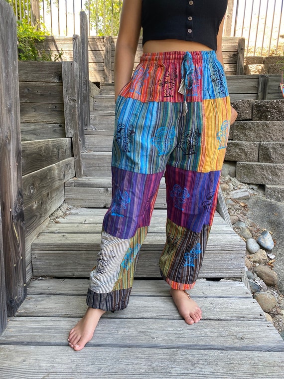 Earthy Boho Lounge Patchwork Cotton Pants For The Tall