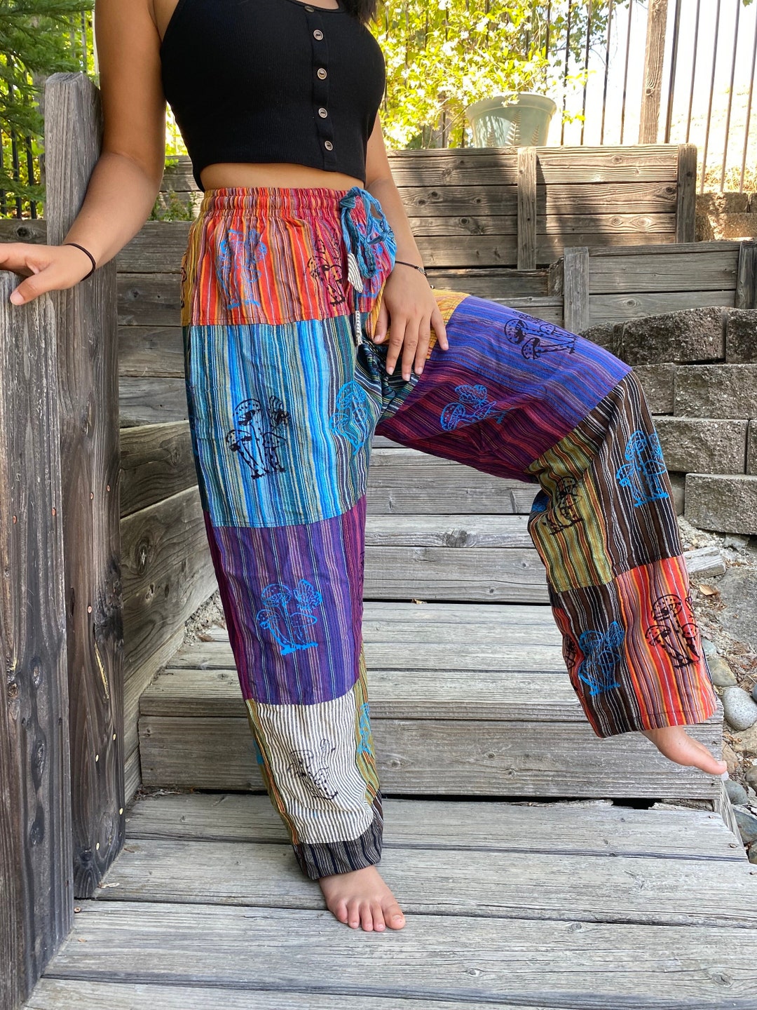 Summer Patchwork Mushroom Pants Colorful Cargo Pants Boho Harem Pants Hippie Clothing for Men ...