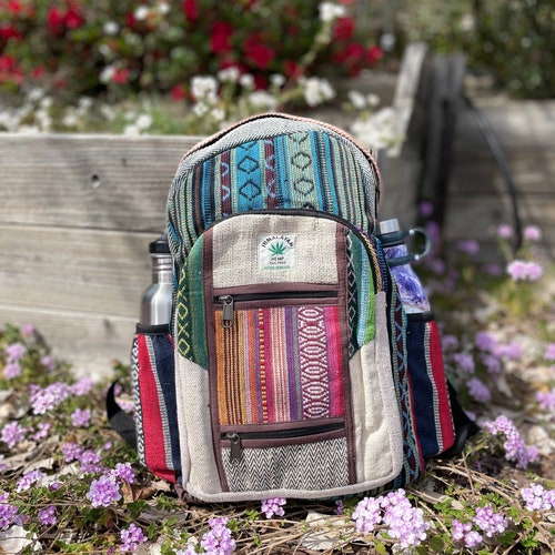 LARGE Himalayan Hemp Backpack with LAPTOP POCKET Nepal Fair Trade Hiking Boho Bag Hippie Backpack Christmas Gift Birthday Gift Cute Backpcks