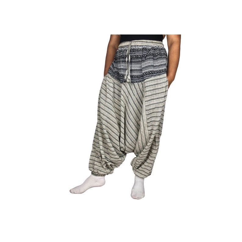 Patterned Solid Harem Genie Low Drop Crotch Pants Handmade Nepal One Size Hippie Boho Fairtrade Unisex Comfortable Pockets Baggy Elastic