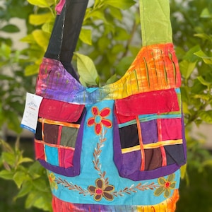 Colorful Flower Patchwork Boho Vegan Shoulder Bag Fair Trade Handmade ...