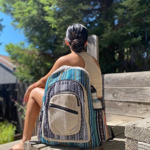 Organic LARGE Hemp Backpack Laptop Backpack Summer Backpack Beach Hiking Bag Unique Design Boho Backpack Travel Backpack Fathers Day Sale