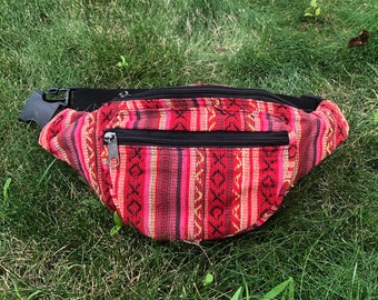 Multi-Purpose  + Nature Design Fanny Pack Waist Pack Adjustable Buckle Belt Purse Bag Handmade Nepal 100% Cotton Hip Bag