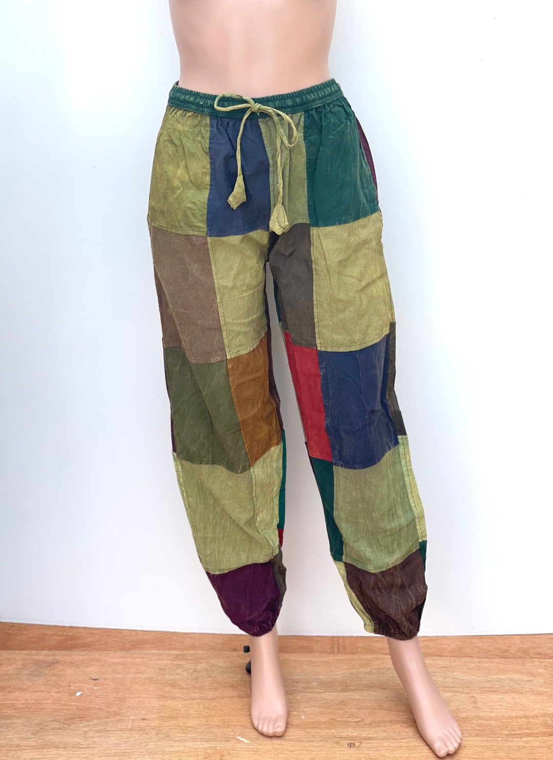 Summer Cargo Pants Boho Patchwork Pants Men Women Comfy Joggers Green