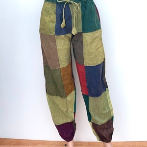 Thai Hippie Patchwork Cotton Joggers, Patchwork Drawstring