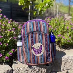 Purple Butterfly Hemp Backpack with LAPTOP POCKET Nepal Fair Trade Hiking Boho Bag Hippie Backpack Christmas Gift Birthday Gift Cute Backpck