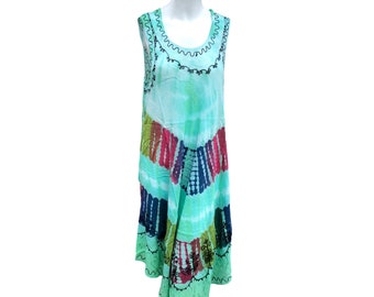 Tie-Dye Rayon Summer Dress: Embroidered Beach Cover-Up