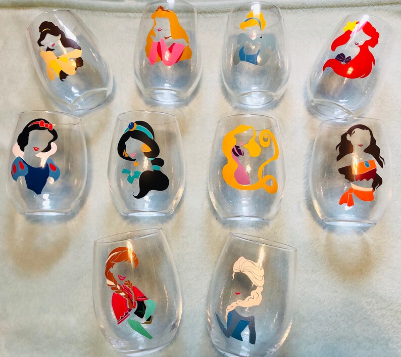 Disney Princess Inspired Stemless Wine Glasses Disney Etsy