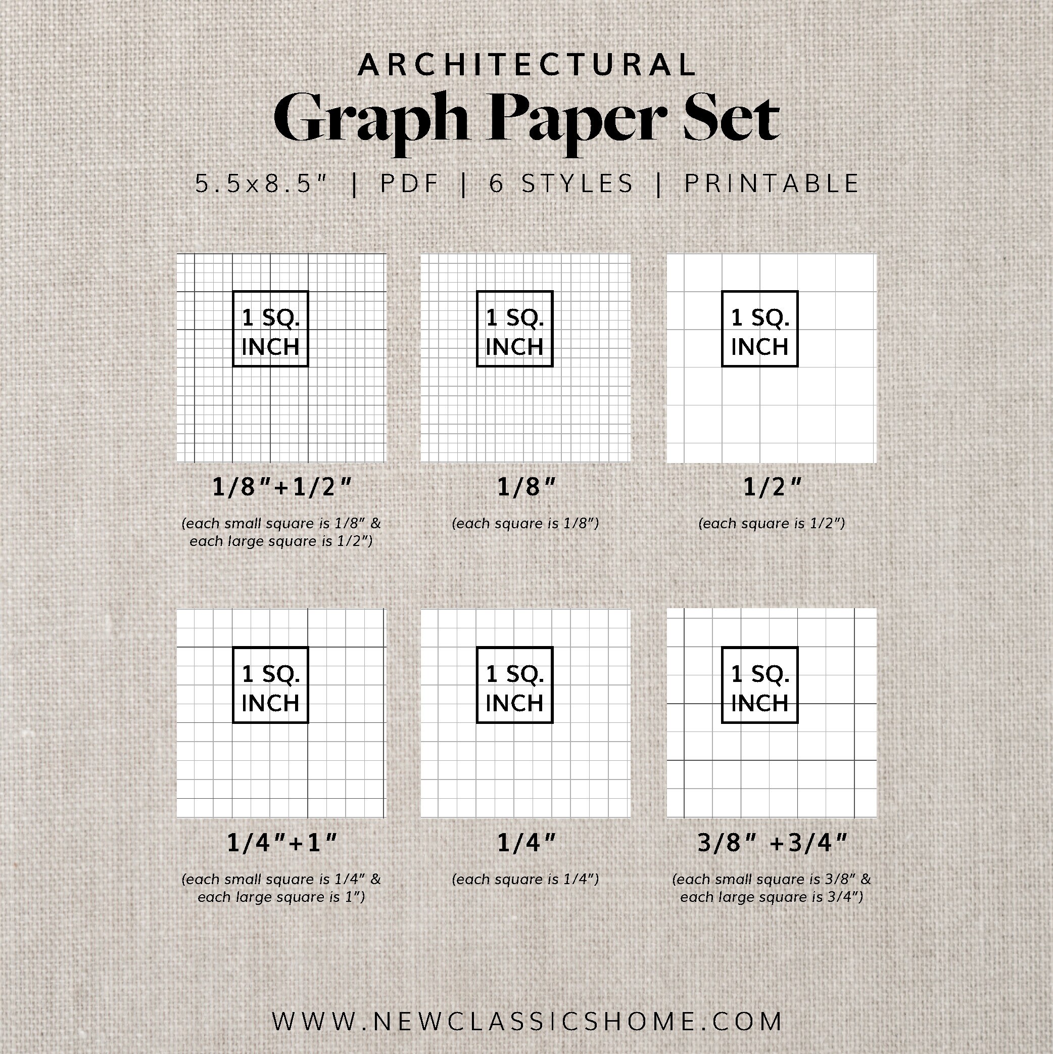 Graph Paper Half Letter set of 6 styles PRINTABLE PDF Etsy