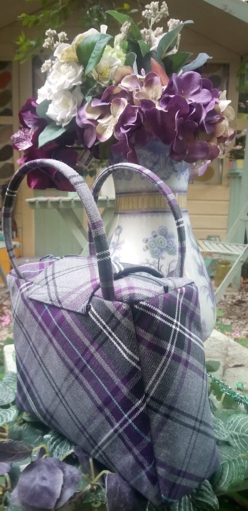 Pink Tartan mummy size Dinkybag handbag Purple Tartan