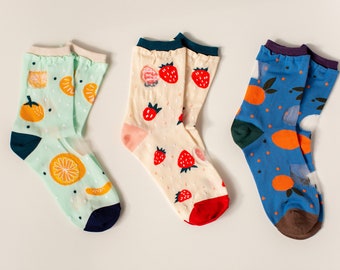 Socks Colorful Fruit Design Asian Women