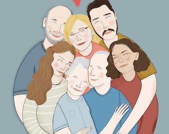 RITRATTO DI FAMIGLIA - Disegno a colori personalizzato  idea per compleanni, anniversari, natale o altre occasioni