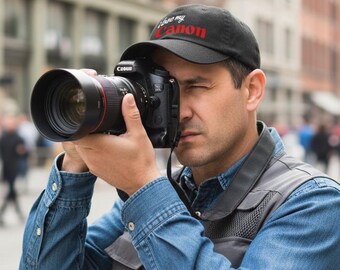 Photographer Gift Baseball Cap - Adjustable, Embroidered Camera Design, Black