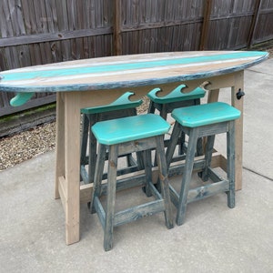 Surfboard Table and 4 stools