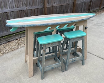 Surfboard Table and 4 stools