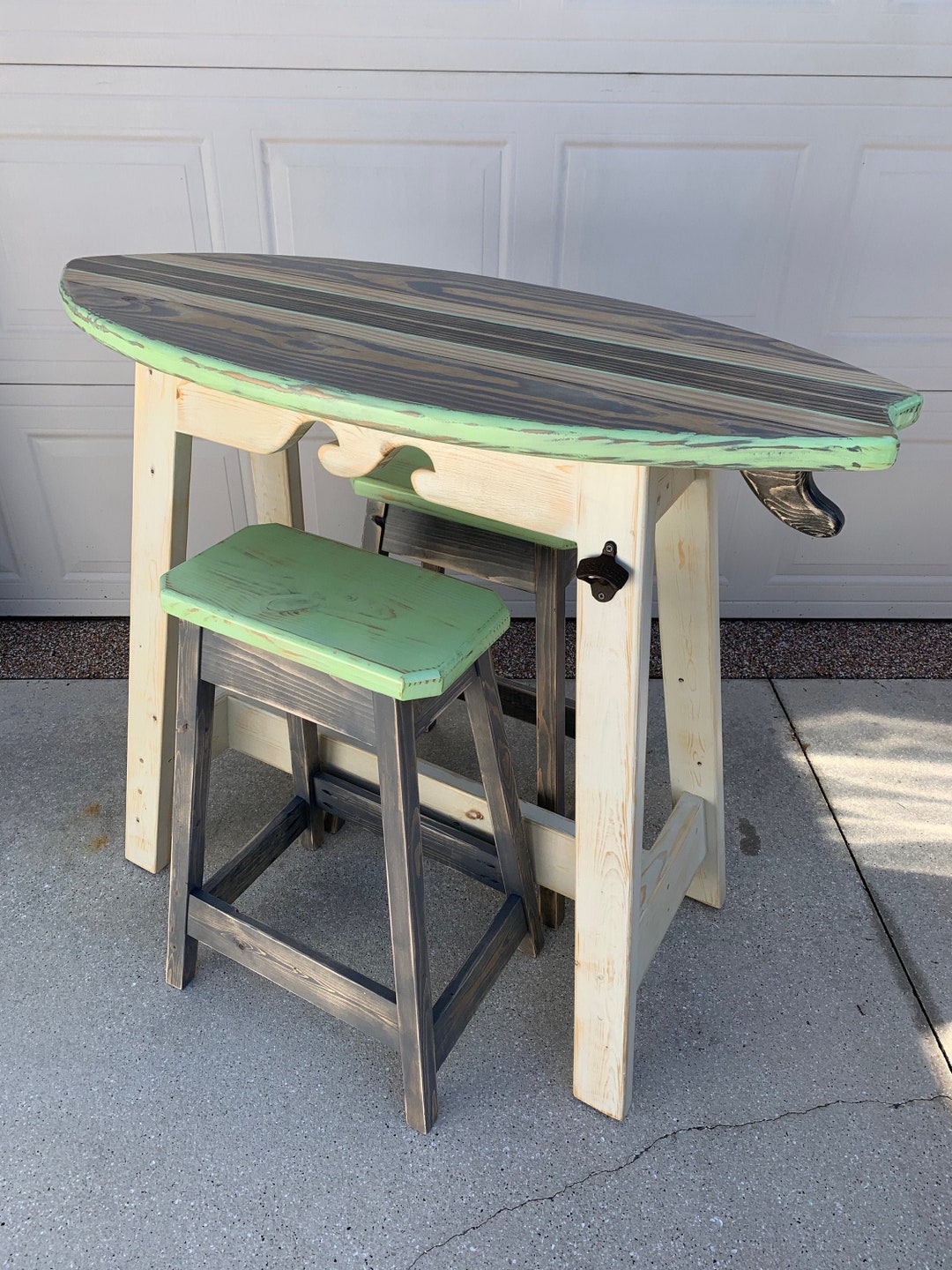 Surfboard Table With 2 Stools Etsy