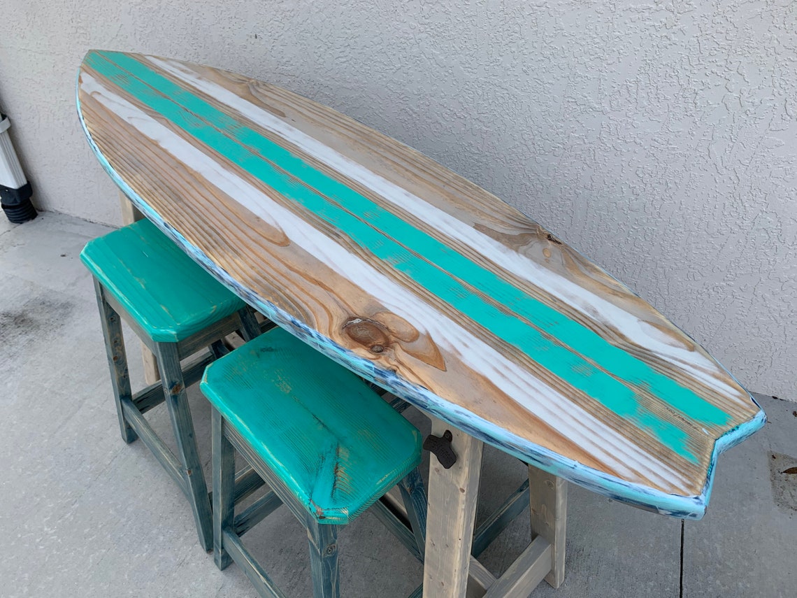 Surfboard Table and 4 stools Etsy